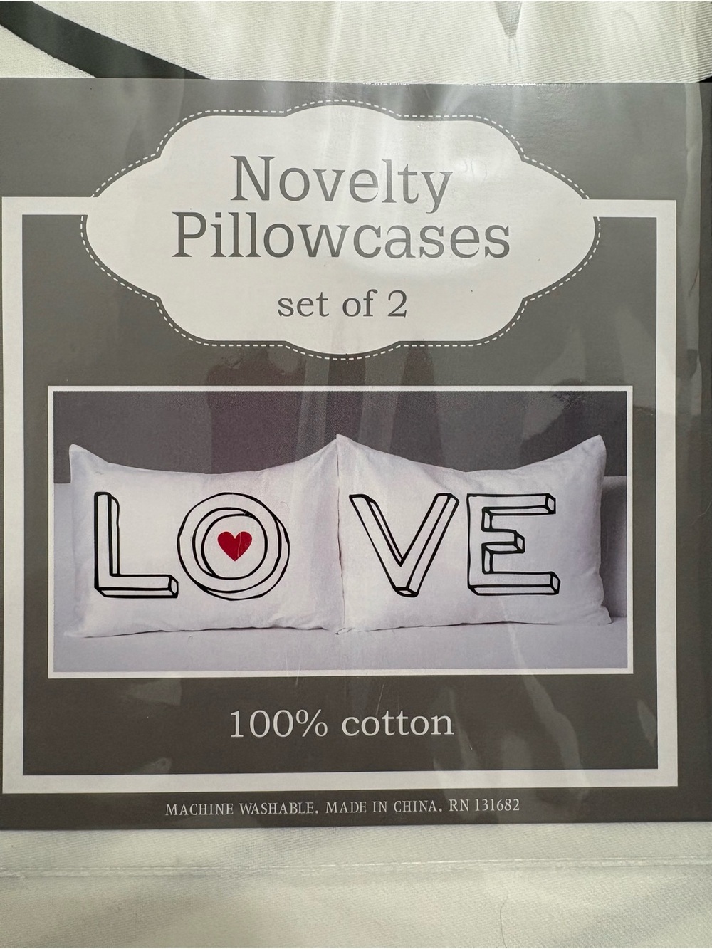 Novelty Pillowcases Set of 2 - White LOVE Design